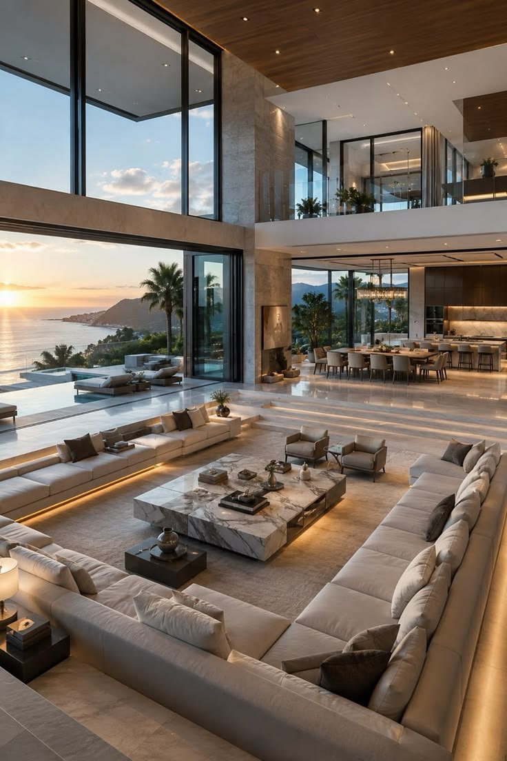 A sunken lounge opening to a terrace